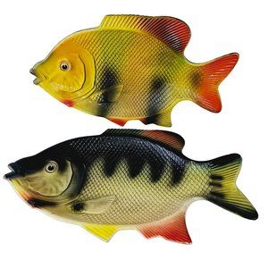 Vintage 70's Hoover Melamine Rainbow Fish Decor or Trays, Set of 2